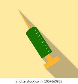 Black Syringe icon isolated. Simple Vaccine Sign. Injection Symbol in flat style with shadow