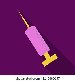 Black Syringe icon isolated. Simple Vaccine Sign. Injection Symbol in flat style with shadow
