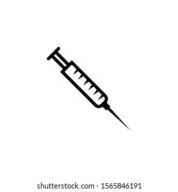 Black Syringe icon isolated. Simple Vaccine Sign. Injection Symbol