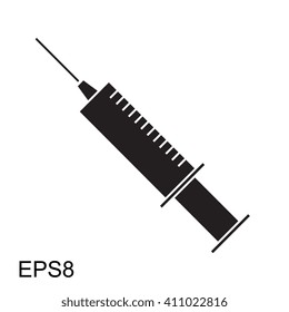 Black Syringe icon isolated.  Simple Vaccine Sign. Injection Symbol