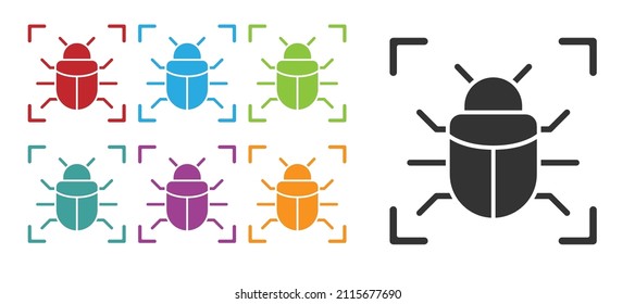 Black System bug concept icon isolated on white background. Code bug concept. Bug in the system. Bug searching. Set icons colorful. Vector