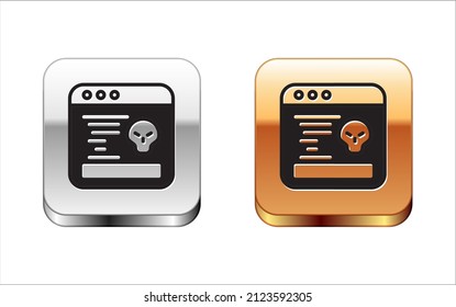 Icono de concepto de error del sistema negro aislado en fondo blanco. Concepto de error de código. Error en el sistema. Búsqueda de fallos. Botones cuadrados plateados y dorados. Vector
