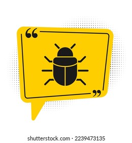 Black System bug concept icon isolated on white background. Code bug concept. Bug in the system. Bug searching. Yellow speech bubble symbol. Vector