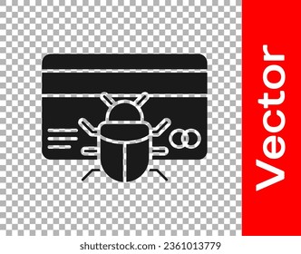 Black System bug in credit card icon isolated on transparent background. Code bug concept. Bug in the system. Bug searching.  Vector - Powered by Shutterstock - Get 15% off with code: PIKWIZARD15