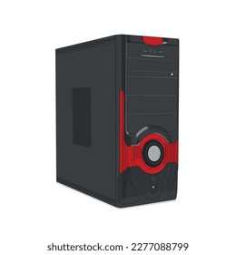 Black system unit case computer. Hardware and technology concept. Vector illustration design