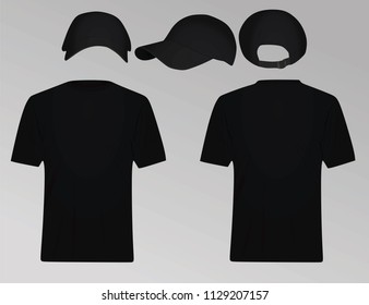 Black t shirt and baseball cap. vector illustration