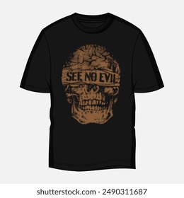 Black t shirt with chest print Skull vector illustration ready to print