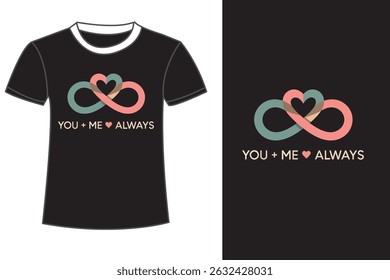 Black T Shirt Design Featuring Infinity Heart Love Graphic friend ship day
