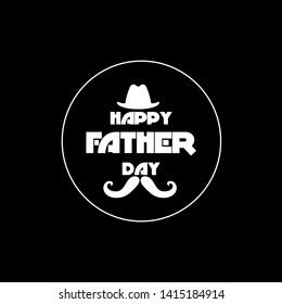 black t shirt design with hat and mustache symbols and with happy father day text in circle shape poster or banner vector design template illustration - vector