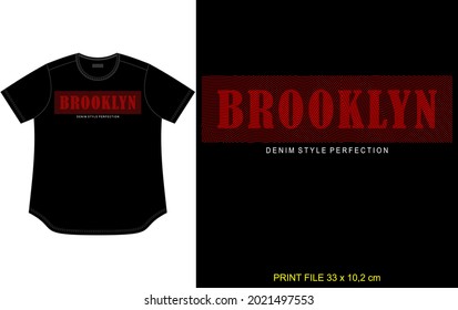 black t shirt design with line texture typography brooklyn print, clothing apparel style fashion.