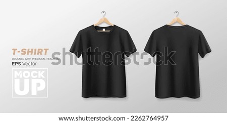 Black t shirt front and back mockup hanging realistic collections, template design, EPS10 Vector illustration.
