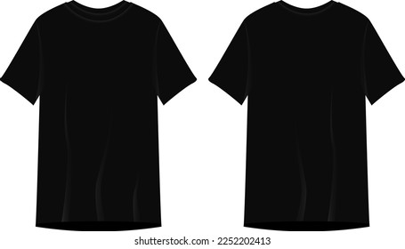 Black t shirt mockup on isolated white background. Front and back view, Vector illustration.