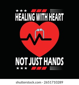 Black T Shirt Red Heart Graphic Healing With Heart