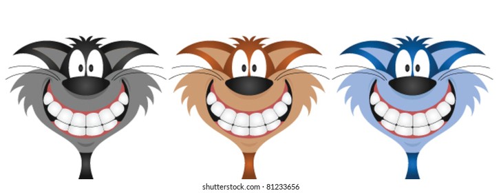 Black tabby and blue cats isolated on white background