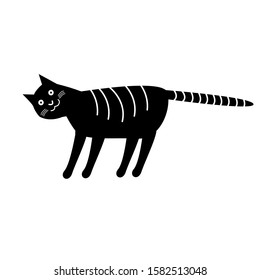 Black tabby cat - isolated vector illustration, cute cartoon print. 