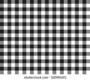 Black table cloth background seamless pattern. Vector illustration of traditional gingham dining cloth with fabric texture. Checkered picnic cooking tablecloth.