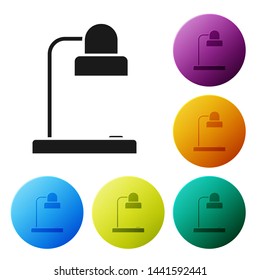 Black Table lamp icon isolated on white background. Table office lamp. Set icons colorful circle buttons. Vector Illustration