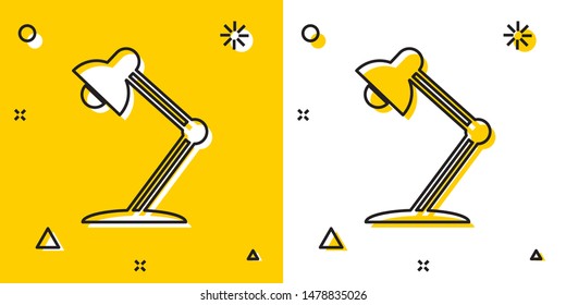 Black Table lamp icon isolated on yellow and white background. Table office lamp. Random dynamic shapes. Vector Illustration