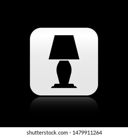 Black Table lamp icon isolated on black background. Square button vector Illustration
