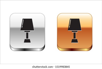 Black Table lamp icon isolated on white background. Silver-gold square button. Vector Illustration