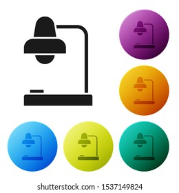 Black Table lamp icon isolated on white background. Table office lamp. Set icons colorful circle buttons. Vector Illustration