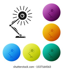 Black Table lamp icon isolated on white background. Table office lamp. Set icons colorful circle buttons. Vector Illustration