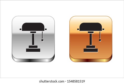 Black Table lamp icon isolated on white background. Silver-gold square button. Vector Illustration