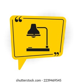 Black Table lamp icon isolated on white background. Table office lamp. Yellow speech bubble symbol. Vector Illustration