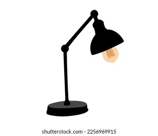 Lámpara de mesa negra aislada sobre fondo blanco. Ilustración vectorial plana