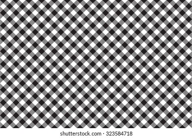 Black tablecloth diagonal background seamless pattern. Vector illustration of traditional gingham dining cloth with fabric texture. Checkered picnic cooking tablecloth.