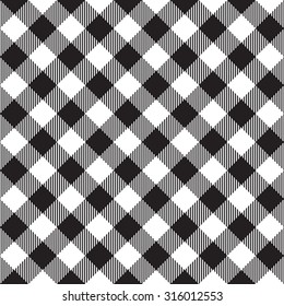 Black tablecloth diagonal seamless pattern. Vector illustration of traditional gingham dining cloth with fabric texture. Checkered picnic cooking tablecloth.