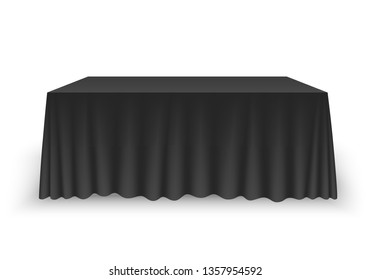 Black tablecloth on the table empty mockup. Isolated vector illustration on a light background.