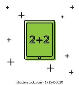 Black Tablet with calculator icon isolated on white background. Accounting symbol. Business calculations mathematics education.  Vector Illustration