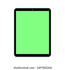 black tablet computer with blank green screen isolated on white background. vector illustration