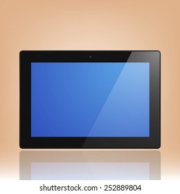 Black Tablet Computer with blue screen and reflection. Illustration Similar To iPad