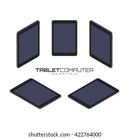 Black Tablet computer from four sides icon set vector graphic illustration. Isometric view of the front, back, right, left and top.