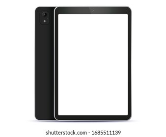 Black Tablet Computer Front and Back Side View. Vector Illustration With White Screen. svg