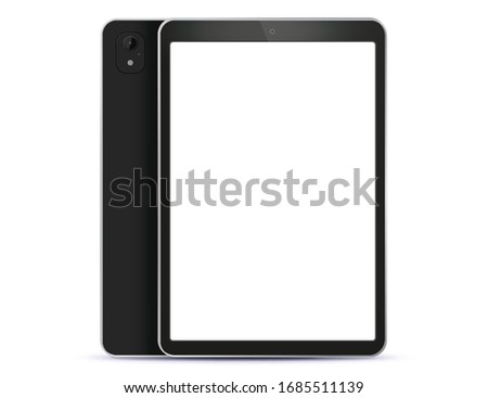 Black Tablet Computer Front and Back Side View. Vector Illustration With White Screen.