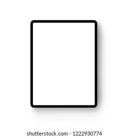 Black tablet computer mock up isolated on white backround - front view. Vector illustration