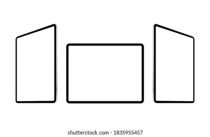 Black Tablet Computer Mockup, Front, Side Perspective View. Vector Illustration