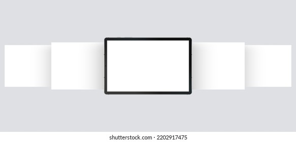 Black Tablet Computer Mockup With Horizontal App Screens. Blank Template For Responsive Showcase Presentation. Vector Illustration