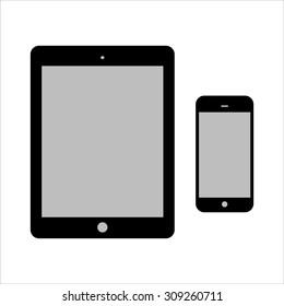 Black Tablet Computer and Phone Vector Illustration isolated on white background