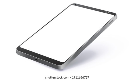 Black Tablet Computer Realistic Vector Mockup With Perspective View. Tablet PC Screen Isolated on White Background.