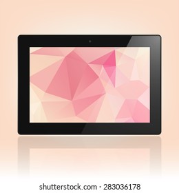 Black Tablet Computer with triangle background and reflection.  Illustration Similar To iPad .