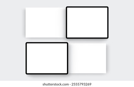 Black Tablet Computers, With Blank Horizontal App Screens. Template For Showing Your Apps Interfaces. Vector Illustration