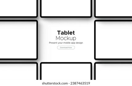 Black Tablet Computers With Blank Screens. Mockup For Showing App Design, Isolated on White Background. Vector Illustration