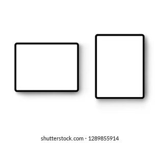 Black tablet computers horizontal and vertical mockup isolated on white background - front view. Vector illustration