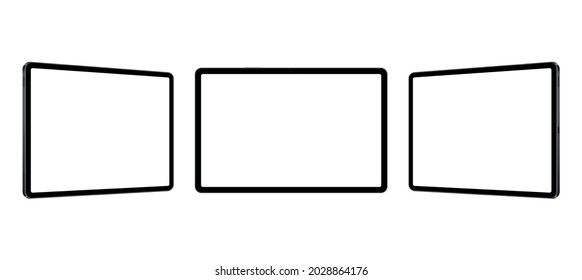 Black Tablet Computers Mockups with Blank Horizontal Screens Isolated on White Background. Vector Illustration