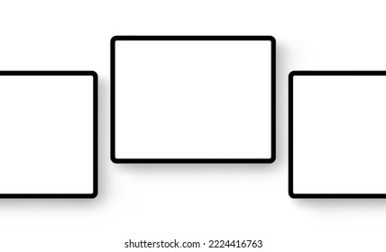 Black Tablet Computers Mockups With Blank Screens, Isolated on White Background. Vector Illustration