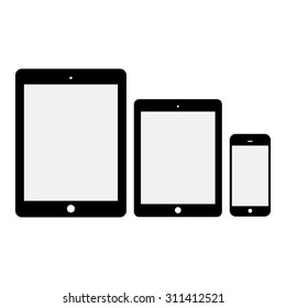 Black Tablet Computers and Phone Vector Illustration isolated on white background